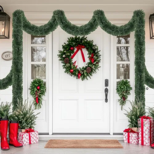 Vista 8 de Guirnalda de oropel de Navidad de 15,2 m, guirnalda metálica gruesa verde oscuro con diseño de torsión para árbol de Navidad, decoraciones