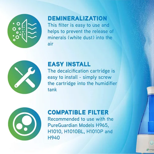 Vista 2 de PureGuardian Filtro de desmineralización humidificador, cartucho número 3, evita la liberación de minerales, dura 500 horas, blanco, FLTDC30