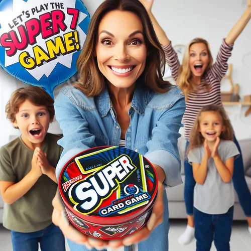 Vista 5 de Juego de Cartas Familiar Colectivo Super 7 en Lata – para Niños y Adultos, Noche de Juegos Familiares, Juegos Rápidos, Fácil de Aprender, 2-7