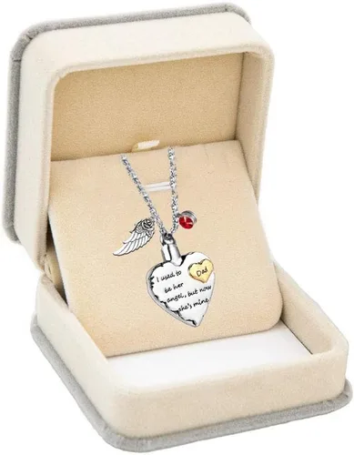 Vista 2 de PREKIAR Collar de urna de cremación de corazón para cenizas, colgante conmemorativo y 12 piedras natales no más a mi lado sino para siempre en mi