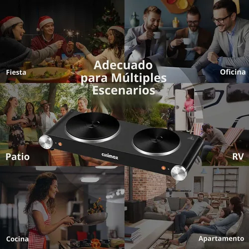 Vista 7 de Cusimax - Placa de cocción eléctrica de 1800 W, estufa eléctrica portátil para cocinar, hornalla doble, con control de temperatura ajustable