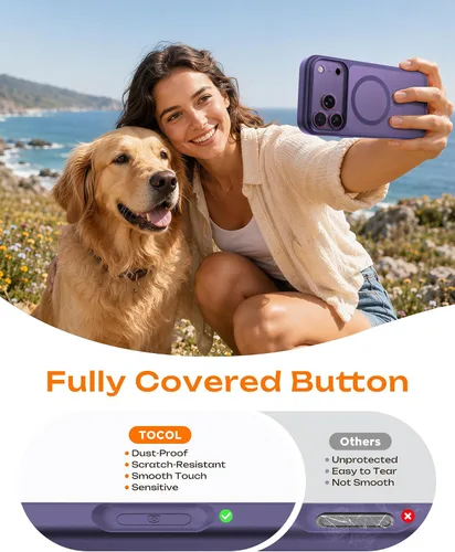Vista 806 de TOCOL Funda magnética 3 en 1 para iPhone 15 Pro, mejorada [protección completa de cámara] con 2 protectores de pantalla, compatible con MagSafe Gris
