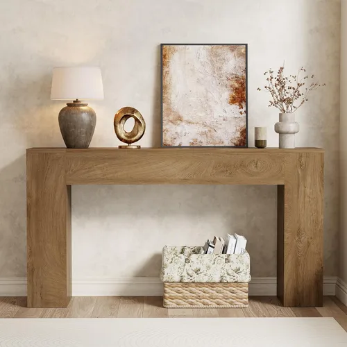 Vista 10 de Epecoya Mesa consola de madera para entrada, sala de estar, mesa de sofá pequeña de 43 pulgadas, consola rectangular de estilo rústico con base