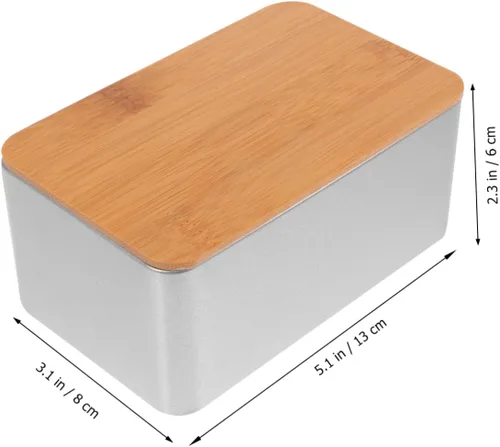 Vista 2 de UPKOCH Lata de té cuadrada con tapa de bambú sellada, recipientes de alimentos, tapas para bolsa de té, cesta de almacenamiento de latas de metal