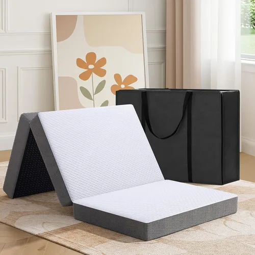 Vista 12 de MASVIS Colchón Tríptico, Colchón Plegable de Espuma Viscoelástica de 3 Pulgadas con Funda Lavable, Cama de Piso Tri-Plegable para Acampar, Twin