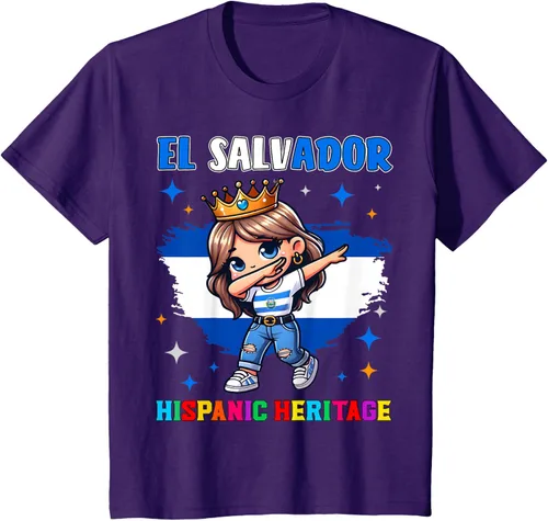 Vista 21 de Camiseta infantil El Salvador Dabbing Girl Hispanic Heritage Celebration, Negro