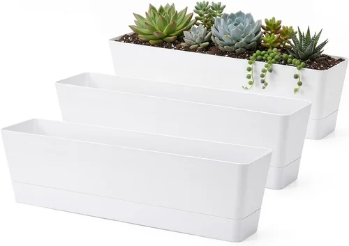 Vista 9 de GREANER - Maceta con bandeja para hierbas, 1 unidad, 12 x 3.8 pulgadas, caja rectangular para ventana, para flores o suculentas en interiores