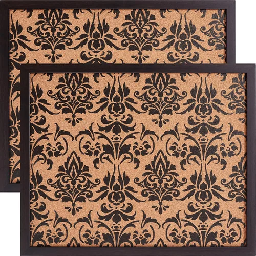 Vista 16 de Craig Frames Tablón de anuncios decorativo de corcho, 18.5 x 23 pulgadas, marco negro con patrón de flor de lis, juego de 2