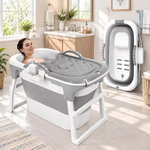 Vista 9 de 41'' Portable Bathtub with Seat for Adults, Foldable Bath Tub for Shower C