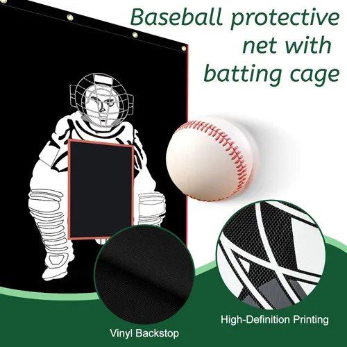 Vista 5 de Baseball/Softball Backstop with Strike Zone Black Vinyl Batting Cage Backdrop and Net Saver Durable Facility Backstops for Pitching Outdoors
