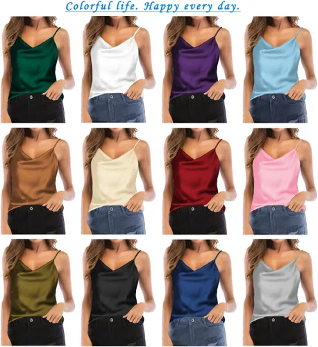 Vista 2 de TOUTOUAI - Blusas de tirantes de satén con cuello holgado para mujer