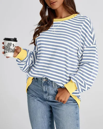 Vista 7 de BTFBM Sudadera de gran tamaño para mujer 2026 otoño Azul Beige Blanco