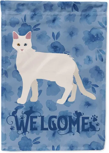 Vista 64 de Caroline's Treasures CK4813CHF - Bandera de bienvenida con gato abisinio azul, manga grande, para porche, para colgar en la pared, poliéster