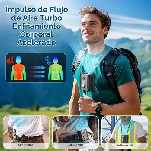 Vista 4 de [Batería dual] Ventilador de cintura portátil AI de 24000 mAh con Negro