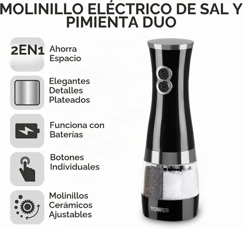 Vista 2 de Tower Duo - Molinillo eléctrico para sal/pimienta, color negro