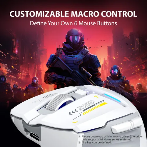 Vista 5 de INPHIC IN9 - Mouse inalámbrico para juegos, True Tri-Mode BluetoothTipo-C con cableconexión inalámbrica 2.4G, 10000 DPl, totalmente programable