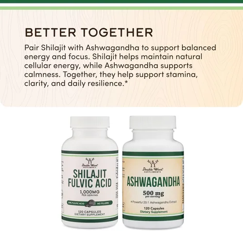 Vista 5 de Shilajit puro del Himalaya en cápsulas (20% de suplemento de ácido fúlvico) 1,000mg de extracto auténtico de Shilajit por porción, 120