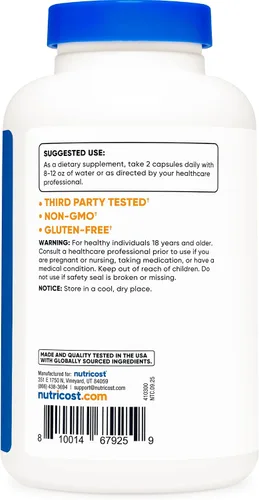 Vista 4 de Nutricost Sulfato de glucosamina 750 mg, 240 cápsulas (1500 mg por porción)