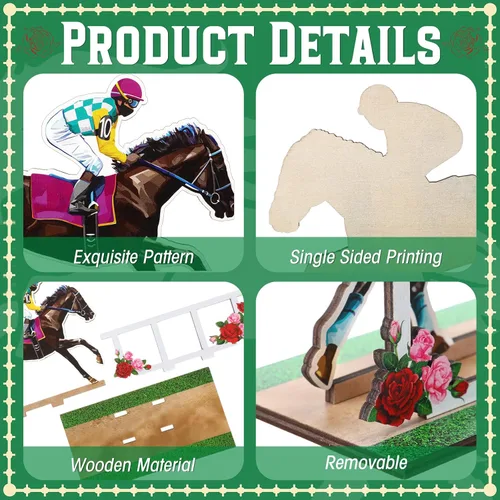 Vista 3 de Geetery 6 piezas de decoración Derby de caballos, centros de mesa de carreras de caballos, decoración de bandeja escalonada Derby de madera, juego