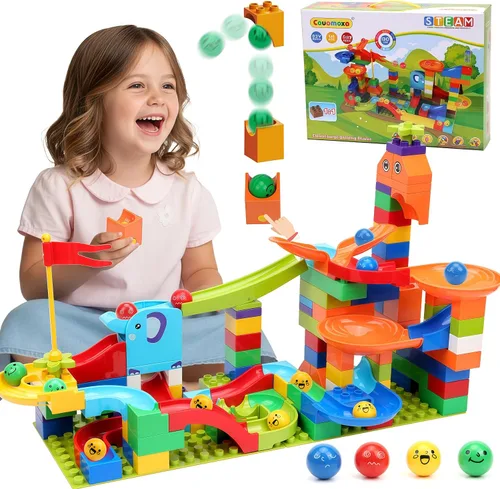 Vista 8 de COUOMOXA Construcción de Marble Run para niños: juego de bloques de construcción STEM compatible con ladrillos clásicos, juguetes educativos