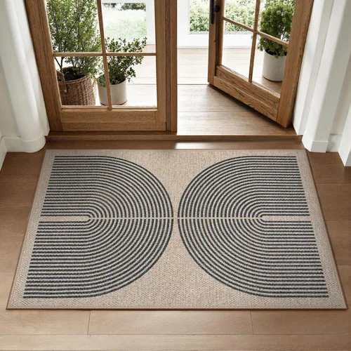 Vista 19 de Lahome Tapetes geométricos para puerta de interior para entrada, alfombra antideslizante lavable de 2 x 3 negro / neutro