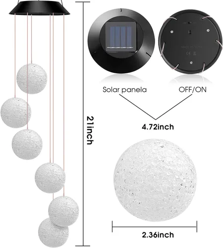 Vista 5 de Remon - Campanas de viento solares que cambian de color con luz LED, funciona con energía solar, para colgar campanas de viento, impermeable