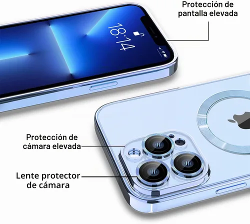 Vista 5 de Magsafe - Funda para iPhone 13 Pro, funda magnética transparente para teléfono con protector de pantalla y cubierta de cámara, funda galvanizada Azul