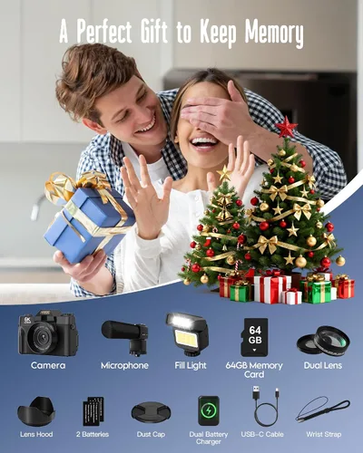 Vista 8 de Yatao Cámara digital con pantalla abatible WiFi 6K, micrófono y luz de Negro