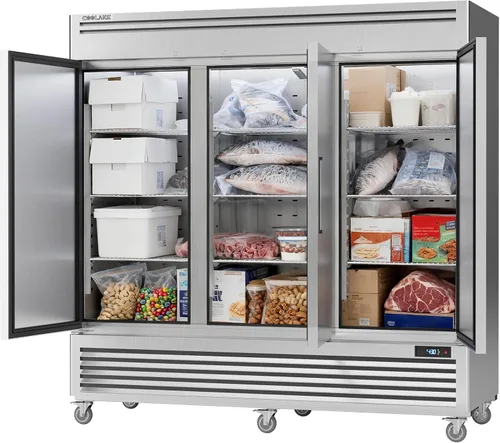 Vista 9 de Coolake Congelador comercial de 82 pulgadas, 3 puertas de vidrio, 72 pies cúbicos de acero inoxidable con luz LED, ventilador de -8 a 0 ℉