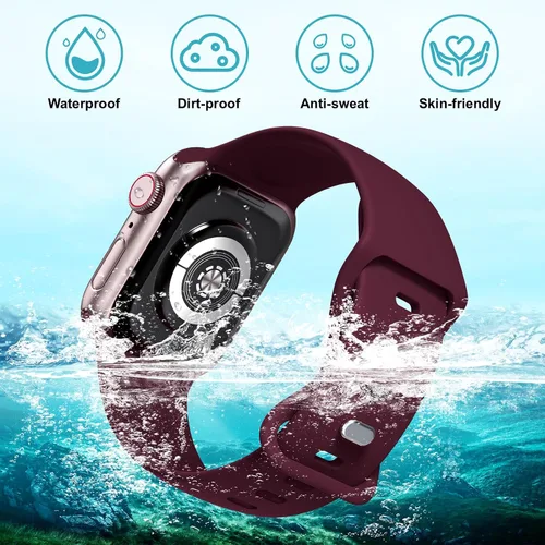 Vista 3 de Paquete de 6 correas compatibles con Apple Watch de 1.496 in 1.575 in 1.614 in 1.654 in 1.732 in 1.772 in 1.929 in, correas deportivas de silicona