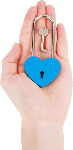 Vista 4 de 2 candados de corazón con candado de amor, corazón azul con llave para los amantes de la boda, día de San Valentín, aniversario, viajes (con llave)