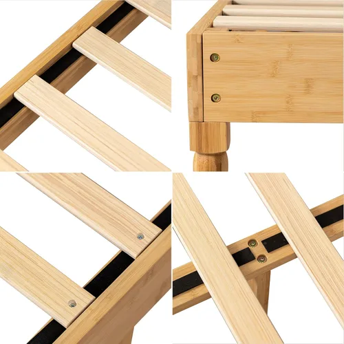 Vista 6 de Marco de cama de madera de bambú de 14 pulgadas, soporte de listones de madera, no necesita somier, fácil montaje, naturaleza, tamaño Queen