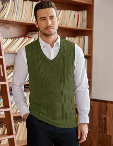 Vista 2 de COOFANDY Chaleco de Suéter con Cuello en V para Hombre Chaleco de Punto Casual Pullover Chaleco Ajuste Ceñido Sin Mangas Ligero Chaleco de Suéter