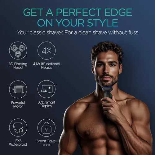 Vista 2 de VOYOR Maquinilla de afeitar eléctrica para hombres, afeitadoras inalámbricas para afeitarse con patillas faciales, nariz, oído, pelo, recargable
