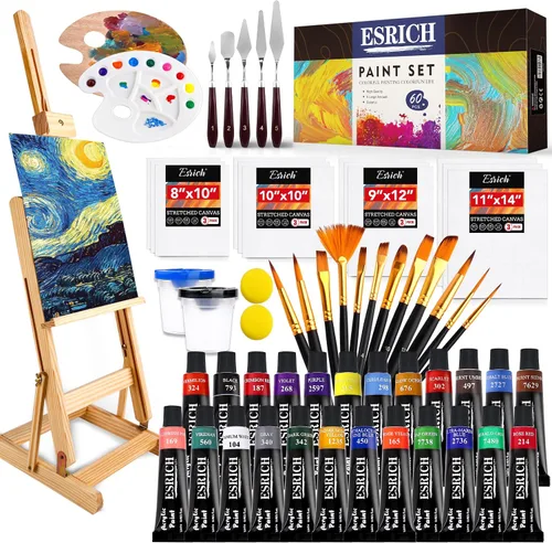 Vista 8 de Juego de pintura acrílica, 57 piezas de suministros de pintura profesional con pinceles, pintura acrílica, caballete, lienzos, almohadillas