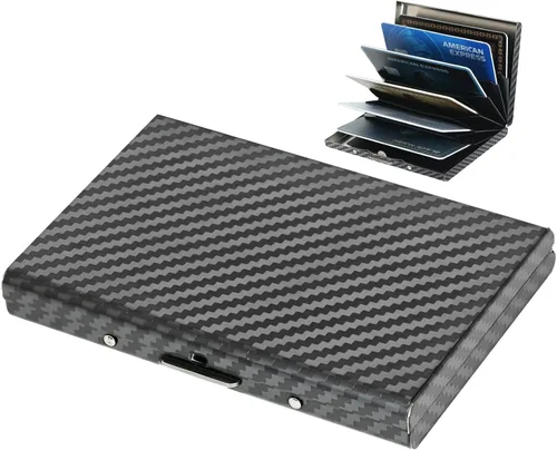 Vista 53 de BONSYL® Soporte para tarjetas de crédito, cartera delgada de metal con bloqueo RFID, con 6 ranuras para tarjetas, para mujeres y hombres.
