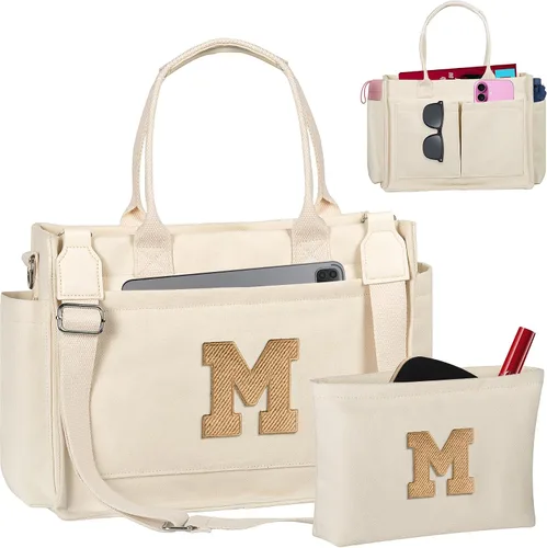 Vista 83 de Easter Basket Stuffers, Initial Tote Bag with Makeup Bag, Birthday Gifts for Women, Teen Girl Gifts Trendy Stuff