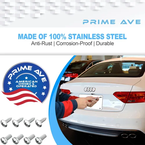 Vista 6 de Juego de tornillos de matrícula de acero inoxidable para placas delanteras/traseras, marcos y cubiertas compatible con Audi A3 A4 A5 A6 A7 A8 S3 S4