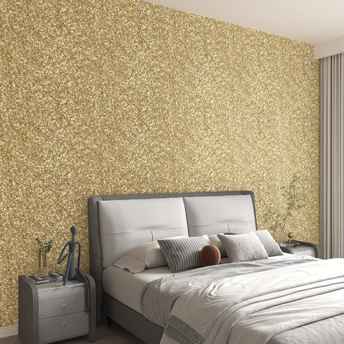 Vista 2 de Decotalk Papel tapiz dorado con purpurina para pegar y despegar de 17.7 x 120 pulgadas, papel de pared dorado para despegar y pegar, papel