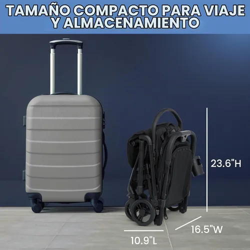 Vista 8 de Delta Children Icon - Cochecito ultra compacto ligero para uso diario y de viaje, plegado con una sola mano, solo 15.6 libras, cabe en Negro