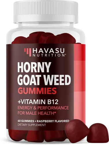 Vista 9 de Horny Goat Weed Gummies con vitamina B12, sabor a frambuesa, 30