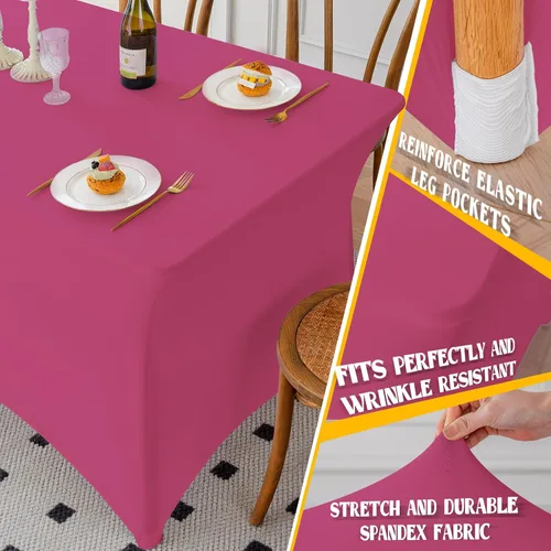 Vista 22 de Famstar Paño de Mesa Negro de 4 Pies de Elastano, Paño de Mesa Ajustado para Mesas Rectangulares, Fundas Elásticas Lavables Sin Arrugas
