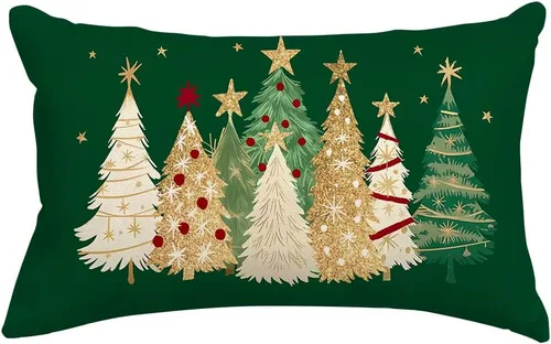 Vista 5 de RABUSOFA Fundas de almohada con árbol de Navidad de 18 x 18 pulgadas, decoración de invierno con acuarela de Navidad, estrellas doradas, funda