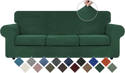 Vista 16 de WEERRW 4 Piezas Fundas de Terciopelo de Alta Elasticidad para Sofá de 3 Cojines Fundas de Sofá, Protector de Muebles Lavable con Parte Inferior