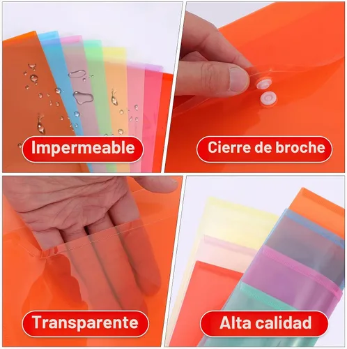 Vista 4 de 30 sobres de plástico, sobres de polietileno con cierre de botón a presión, carpetas de documentos transparentes, sobres de archivo tamaño carta A4