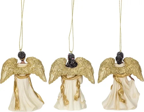 Vista 4 de Kurt Adler ORNAMENTO DE ÁNGEL AFRICANO AMERICANO MARFIL Y ORO - 3 SURTIDOS