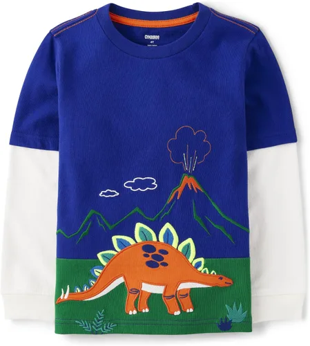 Vista 13 de Gymboree - Camisetas de manga larga con gráficos bordados en capas para niños y niños pequeños Oso de nieve azul