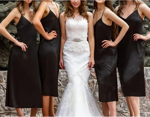 Vista 6 de Xintianji Vestido básico de satén sedoso para mujer, holgado, con cuello en V, sexy, tirantes ajustables, vestidos de camisón