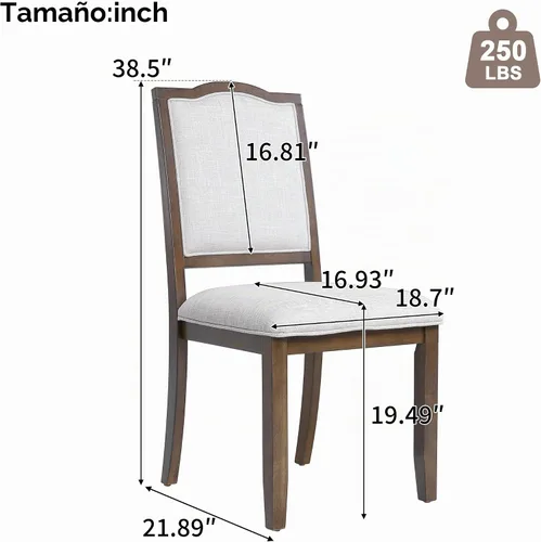Vista 2 de P PURLOVE Farmhouse - Juego de 4 sillas de comedor (beige y marrón)