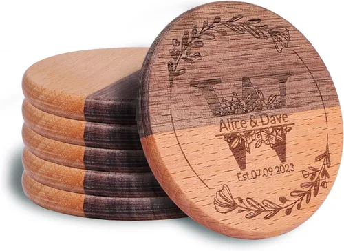 Vista 9 de Posavasos personalizados, regalo de aniversario de boda para parejas de amigos, regalo de recién casados, posavasos grabados personalizados